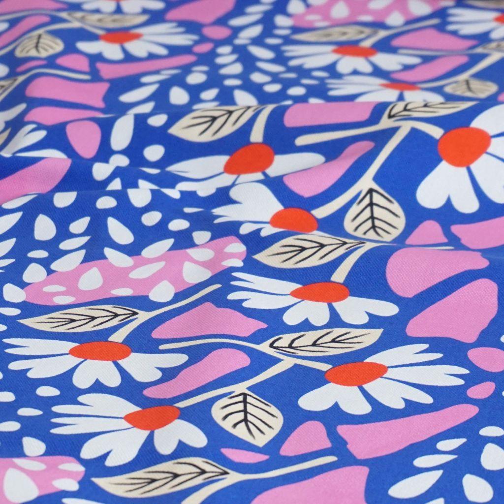 Dekostoff Canvas abstrakte Blüten weiß blau rosa